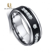 Chine Bandes de mariage de tungstène brossé pour hommes populaires pour hommes avec 9 pierres de CZ blanc fabricant