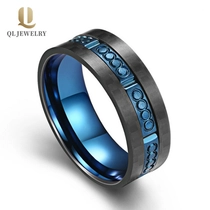 China Unique Black Carbon Fiber and Blue Titanium Men's Wedding Band Black Titanium Ring China Supplier manufacturer