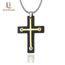 China Wholesale Men's Black Carbon Fiber And Stainless Steel Gilding Cross Pendant China supplier manufacturer