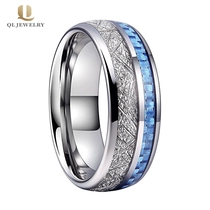 China Comfort Fit 8mm Domed Tungsten Carbide Ring with Meteorite and Blue Carbon Fiber Inlay China Supplier manufacturer