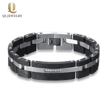 China Wholesale Men's Black Carbon Fiber and Stainless Steel Bracelet China Supplier manufacturer