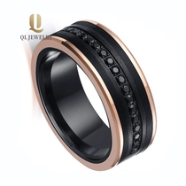 Chine Satin incroyable bague en carbure de tungstène noir et or rose avec 13 aaa pierre noire cz fabricant