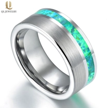 China Newest Tungsten Style 8mm Satin Brushed Flat Tungsten Carbide Ring with Opal Inlay China Supplier manufacturer