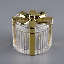 China bowknot design gold glass candle vessel with lid manufacturer