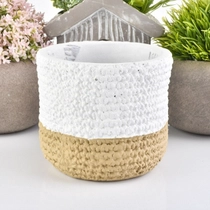 China Woven bag effect concrete 15oz candle jar home decoration flowerpot yellow manufacturer