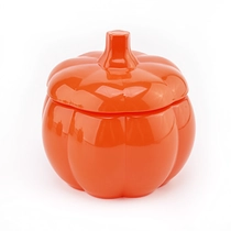 China Halloween Orange Pumpkin Shaped Jar for Candle Glass Candy Jar with Lid manufacturer