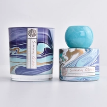 China Marbled Blue Reed Diffuser Bottle With Glass Candle Holder Sets Gift manufacturer