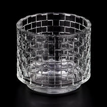 China 16oz glass candle vessels with square pattern design glass jars wholesale manufacturer