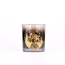China Wholesale amber color with gold customized pattern on the 8oz glass candle jars in bulk manufacturer