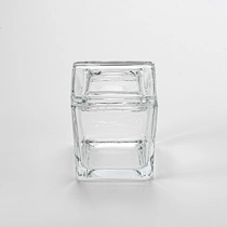 China Luxury square transparent glass vessel candle containers with lid manufacturer