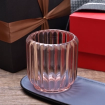 China Luxury Light Pink Transparent Glass Vessel Empty Candle Holder for Scented Candle manufacturer