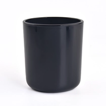 China Simple Style Glossy Black Glass Vessel Empty Candle Jar for Candle Making manufacturer