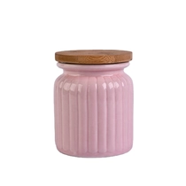 China Pink empty ceramic candle jar with wooden lid manufacturer