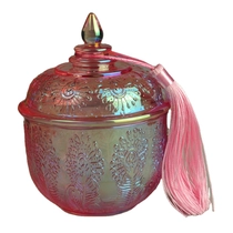 China 8oz 10oz Sunny pink decorative luxury glass candle vessel with lid manufacturer