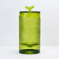 China Sunny design green spraying luxury glass candle vessel with lid manufacturer