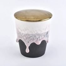 China Pink personalized candle votive holder pillar ceramic jar with metal lids party decoration in bulk manufacturer