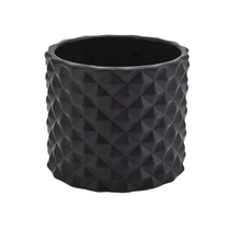 China Frosted black candle holder Geo cut glass candle jar factory manufacturer