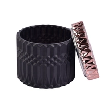 China Matte geo cut black glass candle holders with lid home decor wholesales manufacturer