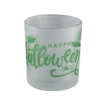 China Beautiful Frosted Glass Candle Jar With Printing For Hallows' Day manufacturer