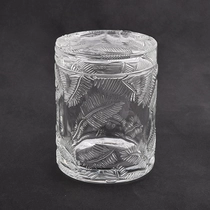 China 300ML Popular luxury leaves wholesale glass candle holder with lids for wedding manufacturer