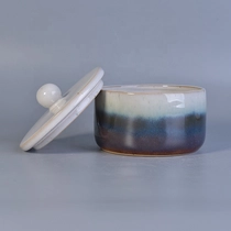China Personalised decorative ceramic candle iridescent jar votive candle vessel with lid wholesale manufacturer