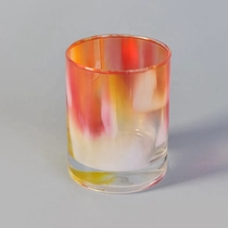 China 300ml Cylinder painting decorative glass candle jar wholesales manufacturer