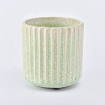 China Round empty striped votive candle holder tea light ceramic candle jars wedding decor supplier manufacturer