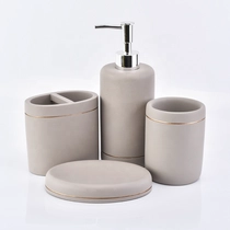 China 4ps Luxury marble concrete bathroom accessories sets toothbrush holder toilet decor manufacturer