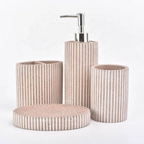 China 4ps Luxury pink striped concrete bathroom accessories kits hotel decor manufacturer