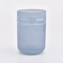 China Round bottom cylinder glass candle holder customized label luxury blue color home decoration manufacturer