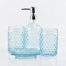 China 4pc vanity glass bathroom shower accessory sets hotel wholesales manufacturer