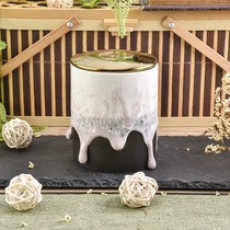 China Cylinder custom candle votive holder church scented ceramic jar with metal lid home decorative use manufacturer