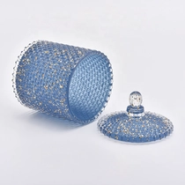 China Wholesale geometric blue crystal candle glass jar with lid manufacturer