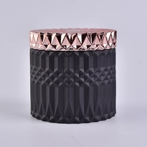 China Popular luxury diamond  wholesale matte black glass candle holder with lids for candle making manufacturer