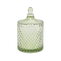 China luxury green glass candle jar with lid home decor manufacturer