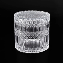 China Top sales luxury modern embossed custom glass candle holder with glass lid manufacturer