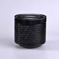 China Home decoration black custom luxury glass candle container with lid manufacturer