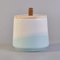 China Sunny luxury blue custom logo ceramic candle jars with wood lid manufacturer
