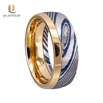 China Hotsale Mens Ehering Band 8mm Gold Wolfram und Blue Damaskus Stahl Ring China Lieferant Hersteller