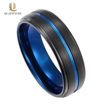 China Popular 8mm domed and step edges stain finished two toned tungsten carbide ring for men gold and blue tungsten carbide ring China Supplier manufacturer