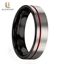 China Hohe Qualität 6mm Silber Satin gebürstet Black Wolfram Ehering mit 1mm rotem Kanal an der Seite China Lieferant Hersteller
