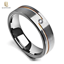 China Beliebte 6mm Männer Wohnung Satin gebürstet Wolfram-Hochzeitsbänder mit Roségoldnut und 1 weißer CZ China-Hersteller Hersteller