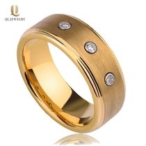 China Hohe Qualität 8mm Männer Hochzeitsbänder Wohnung und Stiefkanten Gold Wolfram Ring mit 3 CZ Stones China Lieferant Hersteller