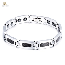 China New Design health Mens Jewelry High Polished Mens Tungsten Carbide Bracelet with Black Carbon Fiber and Magnets Inlay China Supplier manufacturer