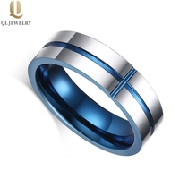 China China Fabrik Großhandel 6mm flache hochglanzpolierte blaue und silberne zweifarbige blaue Beschichtung auf Innenseite und Kreuznut Wolframkarbidring Hersteller