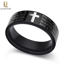 China Heißer Verkauf Kreuz graviert 8mm einfach hochpolierter schwarzer Wolframkarbid Ringlords Gebet Finger Ring Wolframkarbid-Band China Fabrik und Hersteller Hersteller