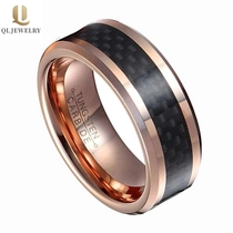 China 8mm Herren Rose Gold Wolfram Kohlefaser Ring Herren Hochzeitsbänder Kombinierter Komfort Fit Schwarzer Kohlefaserring Hersteller