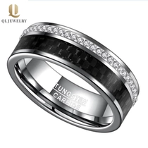 China Amazing New Comfort Fit Carbon Fiber Tungsten Carbide Wedding Bands with Shiny Stones inlay manufacturer