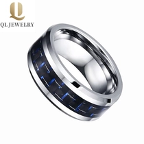 China Hot sales 8mm 6mm Tungsten Carbide Ring with Blue and Black Carbon Fiber inlay China Tungsten Ring manufacturer supplier manufacturer