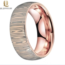 China Neueste Stil Herren Wolfram Ehering Band Rose Gold Wolfram Carbide Ring mit Damaskus Muster Gravur fertig Hersteller